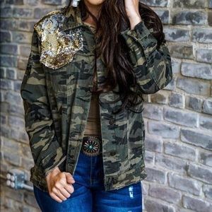 L&B Distressed Camo Gold and Silver Sequin Jacket